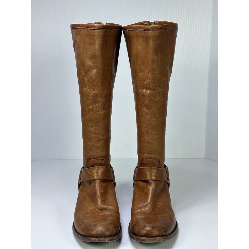 Frye Phillip Harness Tall Riding Boots Brown Zip 3470511 sz 8.5 B